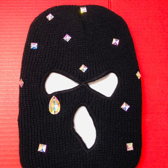 Blinged out Rhinestones Cry Black Ski-mask Beanie - Picture 4 of 5